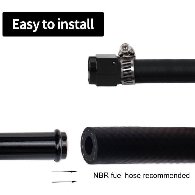 6AN Female to 3/8" Barb Straight Swivel Fitting Adapter Aluminum Black 4Pcs