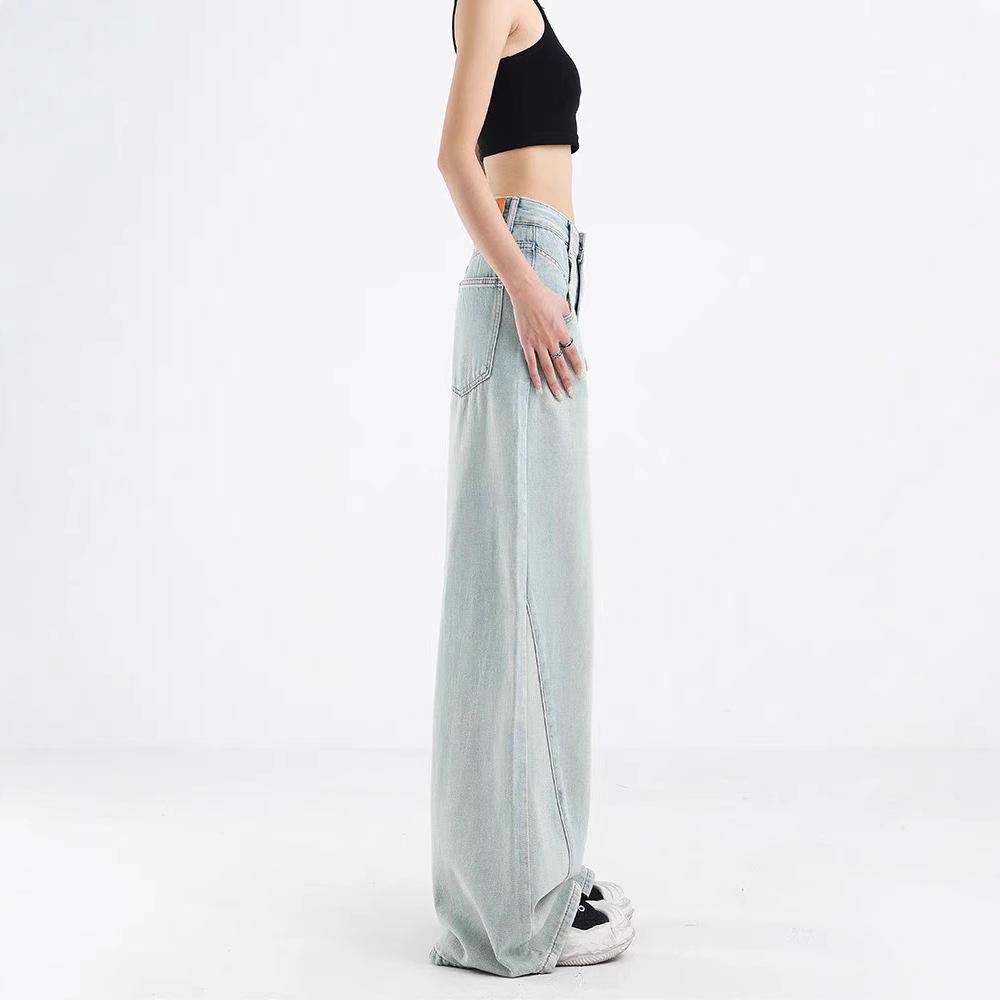 KENH Women's Light Blue High Waist Wide Leg Jeans, Four Seasons Wearable, 2024 New Loose Floor-Length Style