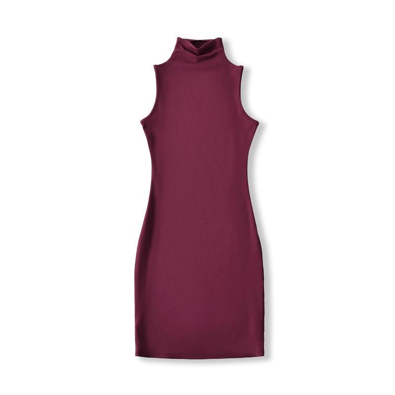 Women's Sleeveless Bodycon Dress: Retro, Mature Style, Stretchy, Slim-Fit, High-Neck, Sexy Short Skirt