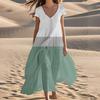 Women's Summer Fashion V-Neck Beach Long Short Sleeve Striped Geometric Print Dresses
