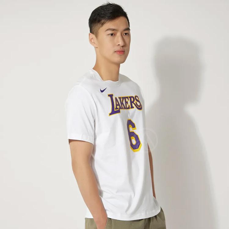 Nike NBA Los Angeles Lakers LeBron James No. 6 Crew Neck T-Shirt Men Tops White DR6381-106