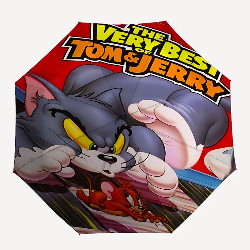 

1pc Tom & Jerry Automatic Folding Umbrella - Compact 8-Rib Design, Durable Plastic & Iron1403L