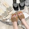 Women Slippers Summer Flat Slippers Women's Square Head Rhinestone Love African Large Size One-Size Slippers