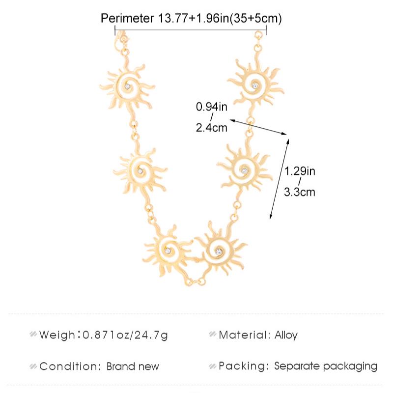All Match Gold Color Sun Link Collarbone Necklace for Women 2024 Modern Trend Creative Alloy Sexy Short Choker Charm Zircon