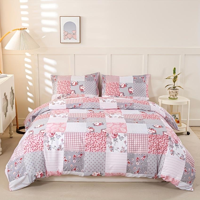 

3pcs Splicing floral Pattern Duvet Cover Set, Soft Skin-Friendly Bedding Set Includes 1 Duvet Cover And 2 Pillowcases 135x200cm