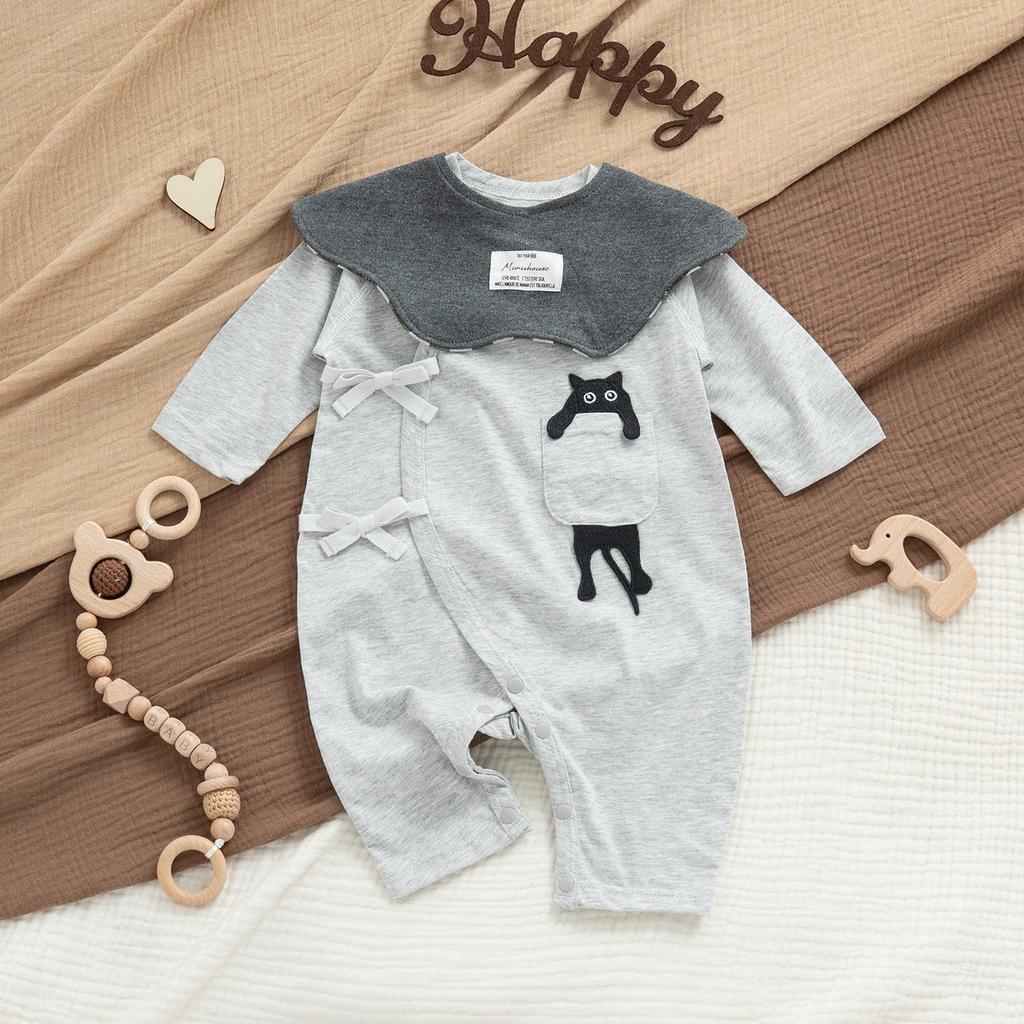 Ultra-Thin Cotton Baby Jumpsuit with Belly Protection & Long Sleeves - Breathable, A-Class for Summer & Air-conditioned Spaces