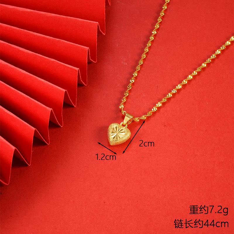 Vietnamese gold-plated necklace for women, long-lasting color, vintage heart-shaped imitation gold jewelry, copper alloy accessory, new clavicle
