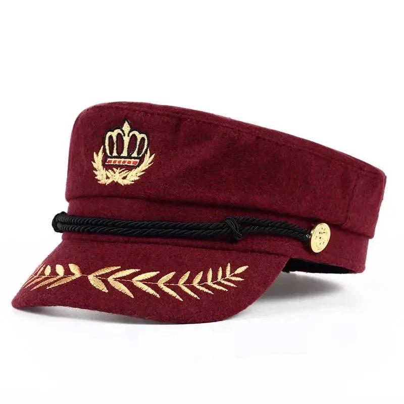 Unisex Blaue Kapitänskappe - Weizenähren-Militärkappe für Männer & Frauen, Flache Kappe Matrosenbarett für Frühling Herbst, Schwarz Große Größe