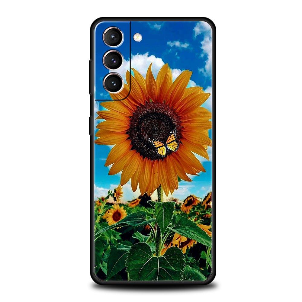 Beautiful Yellow Sunflower Phone Case For Samsung Galaxy S26 Ultra S25 Plus S24 FE S23 S22 5G S21 S20 Cover Black Soft