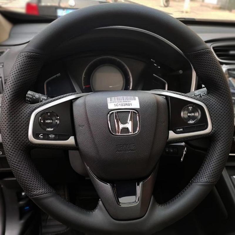 Car Steering Wheel Braid Cover  Leather 100% Fit For Honda Civic 10 2016- CR-V CRV 2017- Clarity 2018- Black Thread