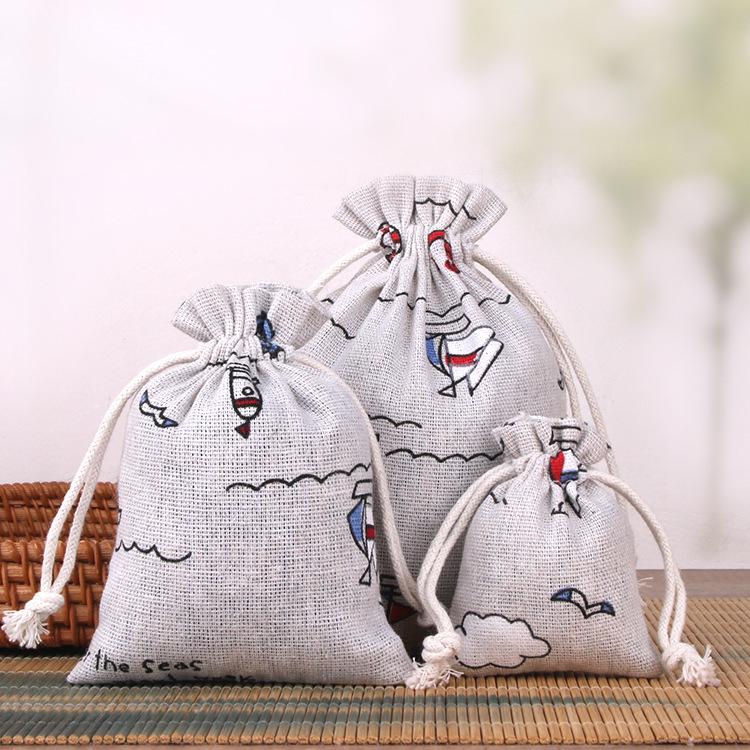 Printed Cotton Linen Drawstring Jewelry Gift Pouch