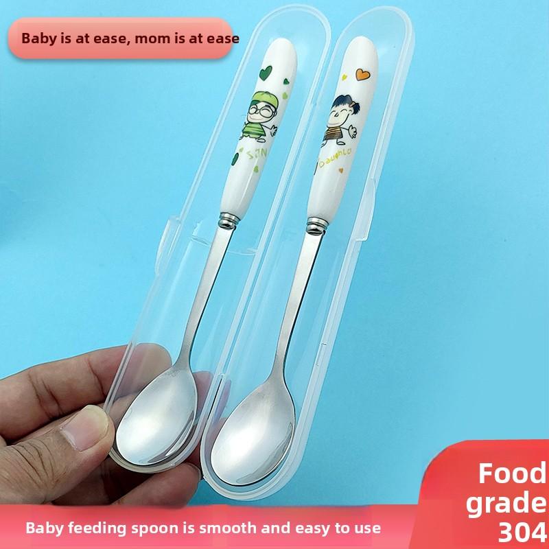 Newborn Baby Cerc Spoon Feeding Utensils 304 Stainl Steel Baby Food Puree Water Milk Poer Small round Spoon Cutlery