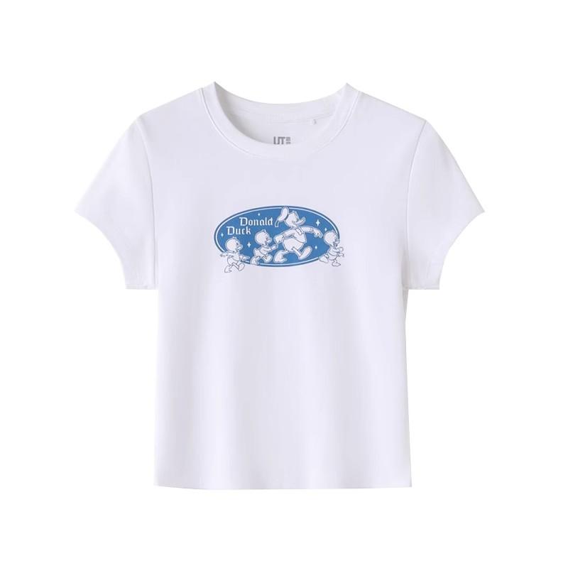New Fashion Brand Mickey Mouse Simple Casual Printed White Short Sleeve TShirt Womens Crew Neck Slim Tshirt Top S
