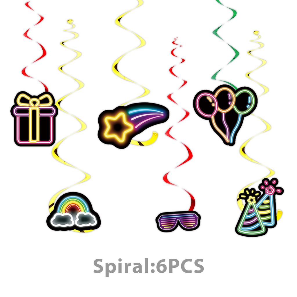 New Neon Theme Party Supplies Birthday Decoration Party Venue Layout Props Birthday Flag Spiral Tablecloth