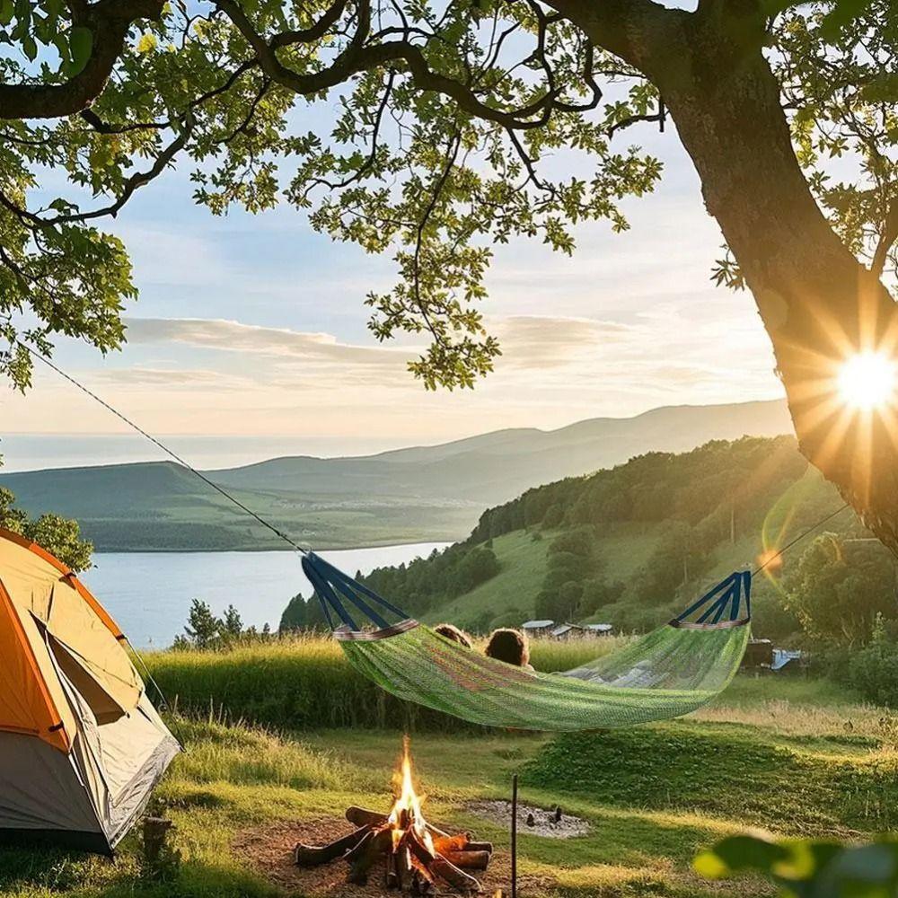 Portable Ice Silk Hanging Bed Cooling Outdoor Camping Swing Simple Mesh Hammock Backyard