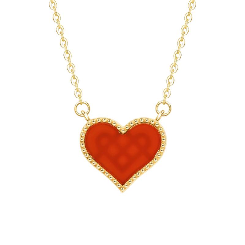 New S925 Sterling Silver Heart Shape Red Agate & Pearl Necklace for Women - Unique Design Qixi Gift Accessory 925 Sterling Silver