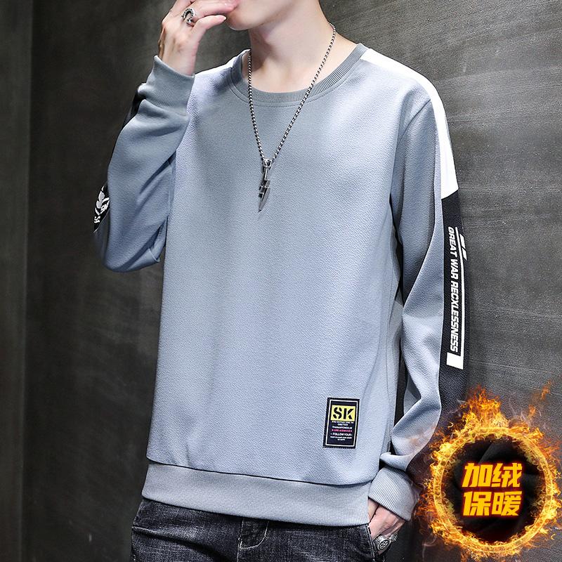 

Новая весенне-осенняя футболка с длинным рукавом и круглым вырезом, толстый топ с плюшевой подкладкой, свободная толстовка M серый