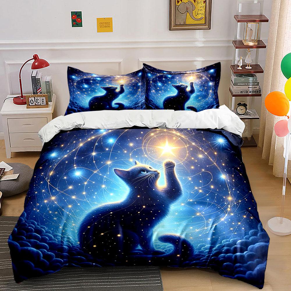 Celestial Cat Night Sky Set Exquisite Three-Piece Bedding Set Gift For Kids And Adults