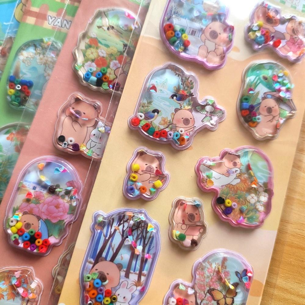 Cute Kids' 3D Water-Filled Shaker Stickers (4 Pieces)Reusable Removable Decor for Capybara Bear Cub Themed Anime Worlds Store