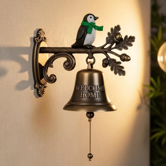 Rustic Metal Welcome Bell Christmas Wall Mounted Door Bell Vintage Dinner Bell for Outdoor Front Door Porch Home Decor