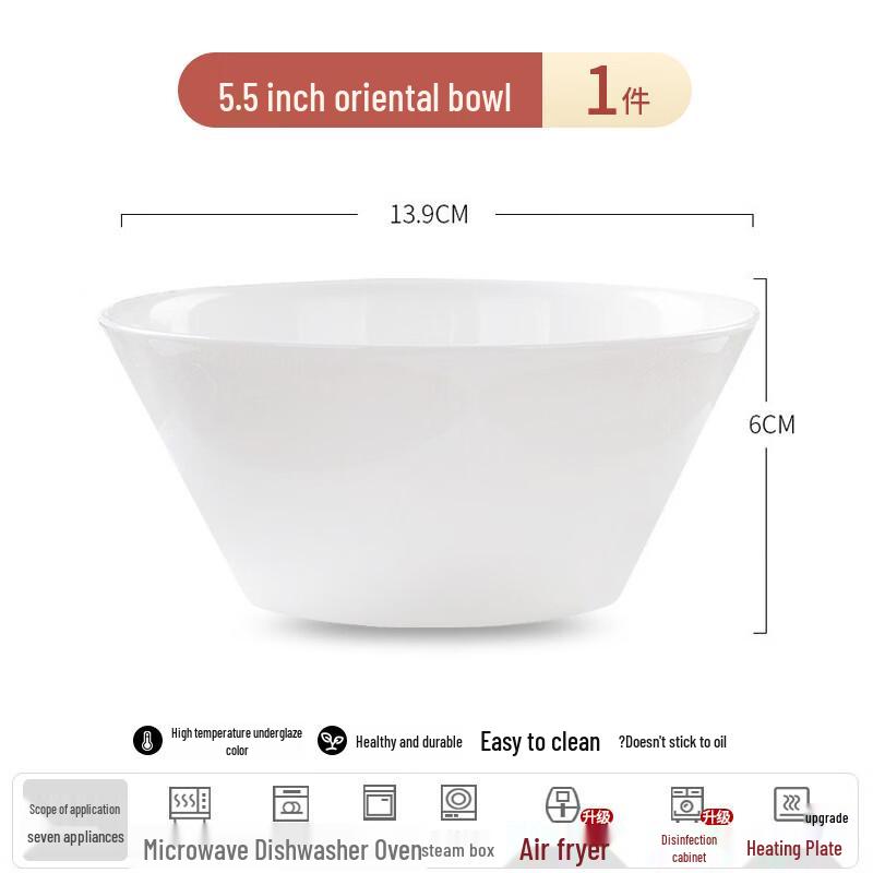 5.5-inch Pure White Bone China Ceramic Bowl