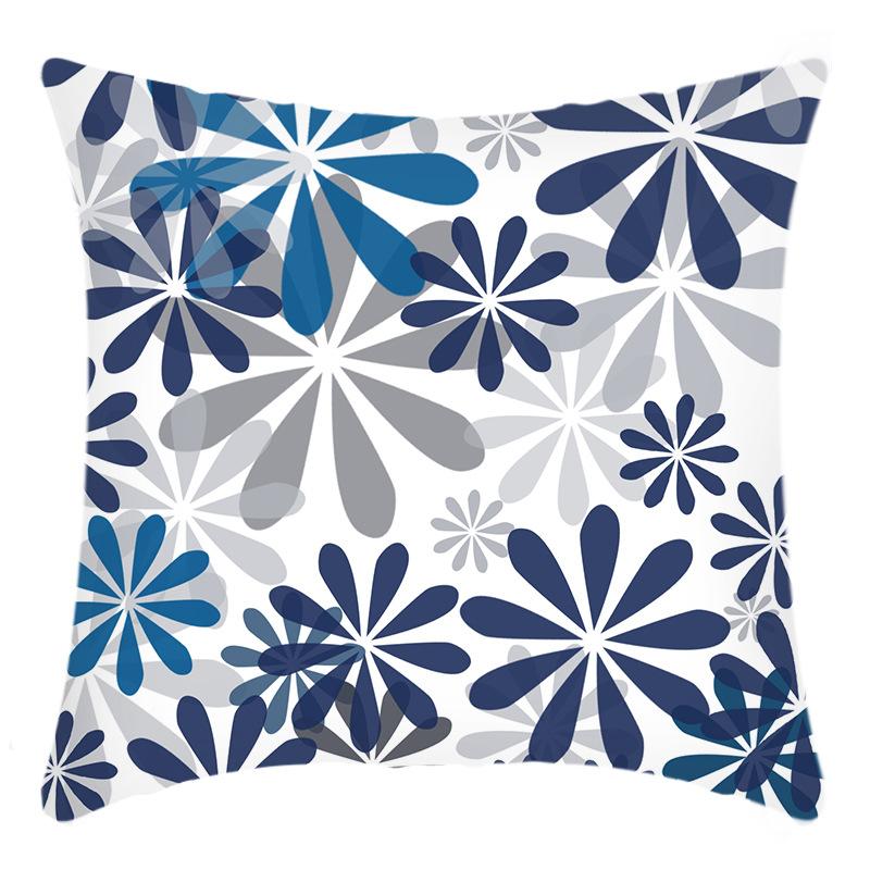 New Pillowcase Blue Simple Floral Letter Printing Pillow Home Sofa Cushion Cover