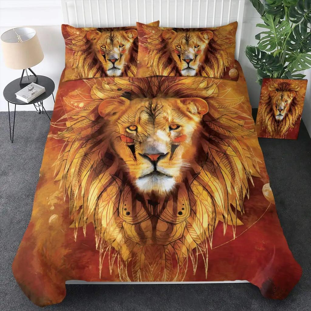 Comforter 3D Lion S Kingvintage Lions Bedding Set 2/3Pcs Black Grey Trendy Wild Animals Comforter Set For Adults Men