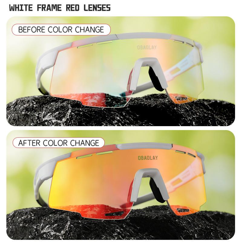 Color-Changing Cycling Glasses Windproof Polarized Sports Sunglasses for Men and Women Outdoor Sunglasses White frame with color-ch