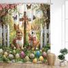 Funny Easter Shower Curtains Cute Bunny Rustic Butterfly Floral Rabbit Eggs Fabric Home Bathroom Curtain Decorative With Hooks