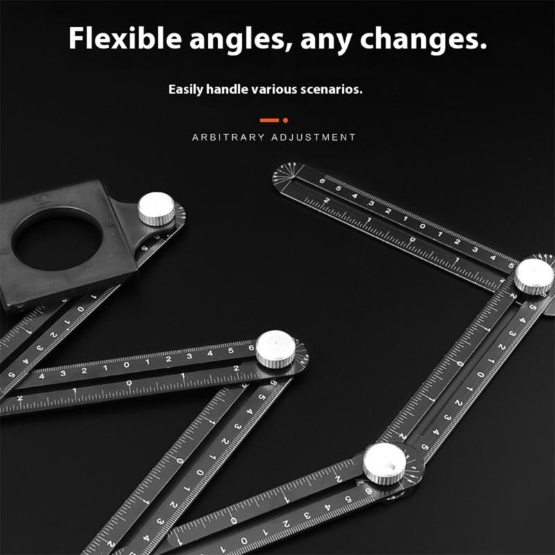 Aluminum 6 Fold Angles Measuring Ruler Template Tool Construction Angles Ruler Drill Guide Ceramic Tile Opening Locator