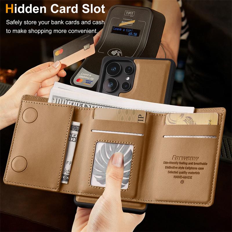 Luxury 2-in-1 Magnetic MagSafe Wireless Charging Leather Case for Samsung S26 S25 Ultra S24 S22 Plus Note 20 Ultra Card Holder
