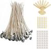 100Pcs 6In Eco Candle Wicks Natural Soy Wax Coated Low Smoke With 20 Stickers Centering Device