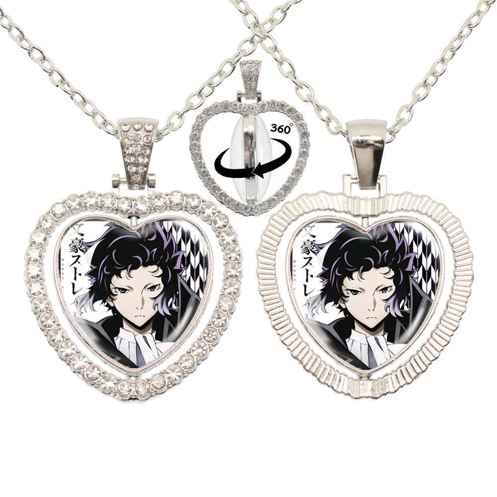Anime Bungou Stray Dogs Glass Cabochon Glass Heart Pendant Double Sided Necklace Fan Gift Jewelry For Friends