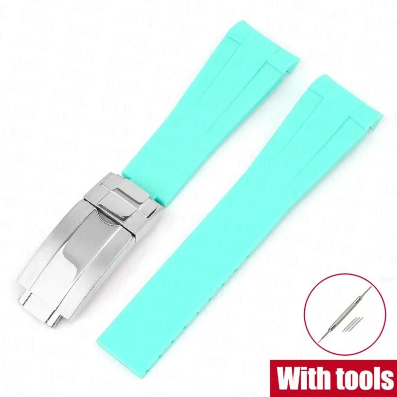 

20 мм ремешок из резины для Rolex GMT Daytona Submariner Водонепроницаемый ТПУ с изогнутым концом Замена ремешка для часов для Omega X Swatch MoonSwatch 20mm циан