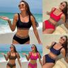 **Women's Fashion Leopard Print Bikini: Sexy Solid Color Tank Top with Strappy Two-Piece Swimsuit**
