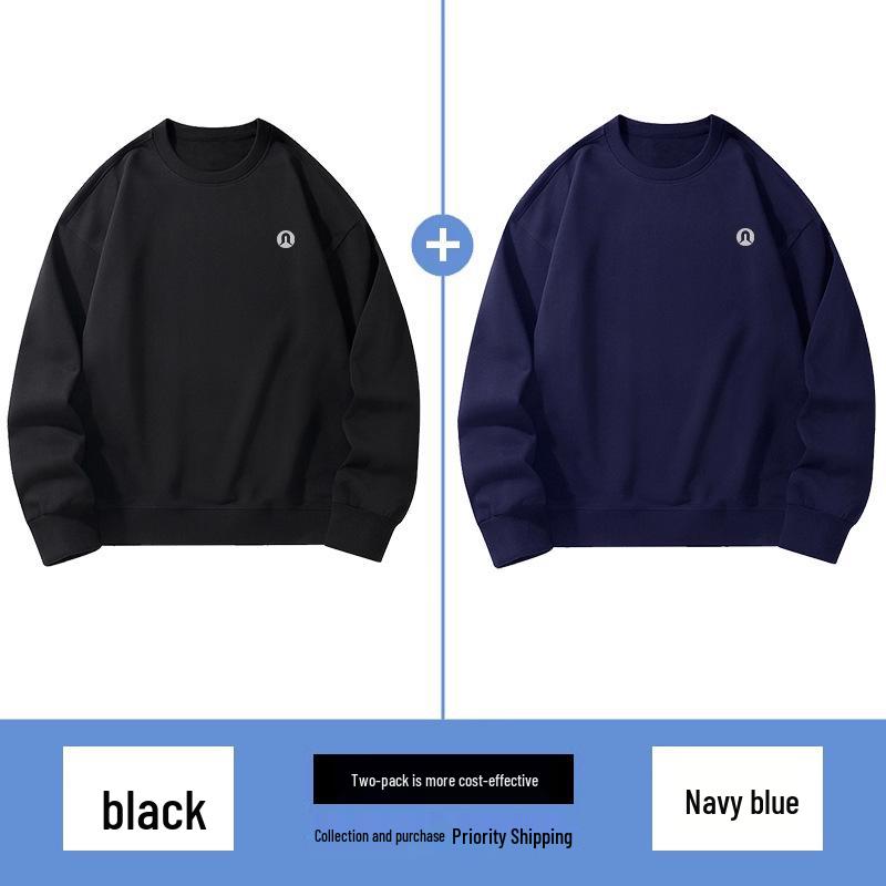 Lulu Men's Plus Velvet Round Neck Hoodie 2025 Autumn/Winter, Long Sleeve Couple Style Pullover.