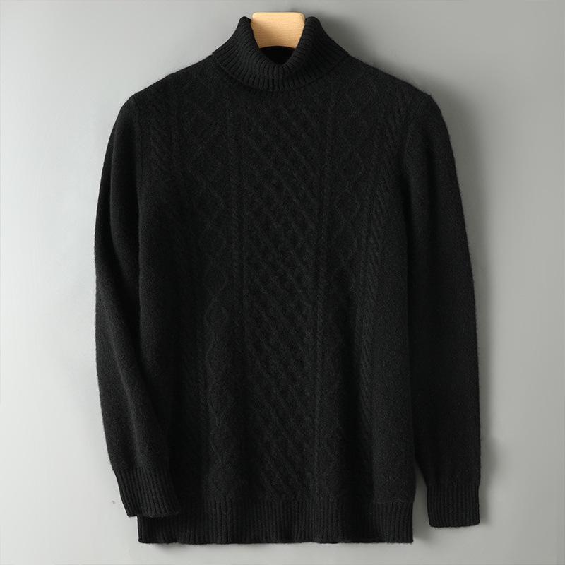 Men s Wool Lapel Cable Knit Sweater - Business Casual Double Strand Twisted Knit XXL