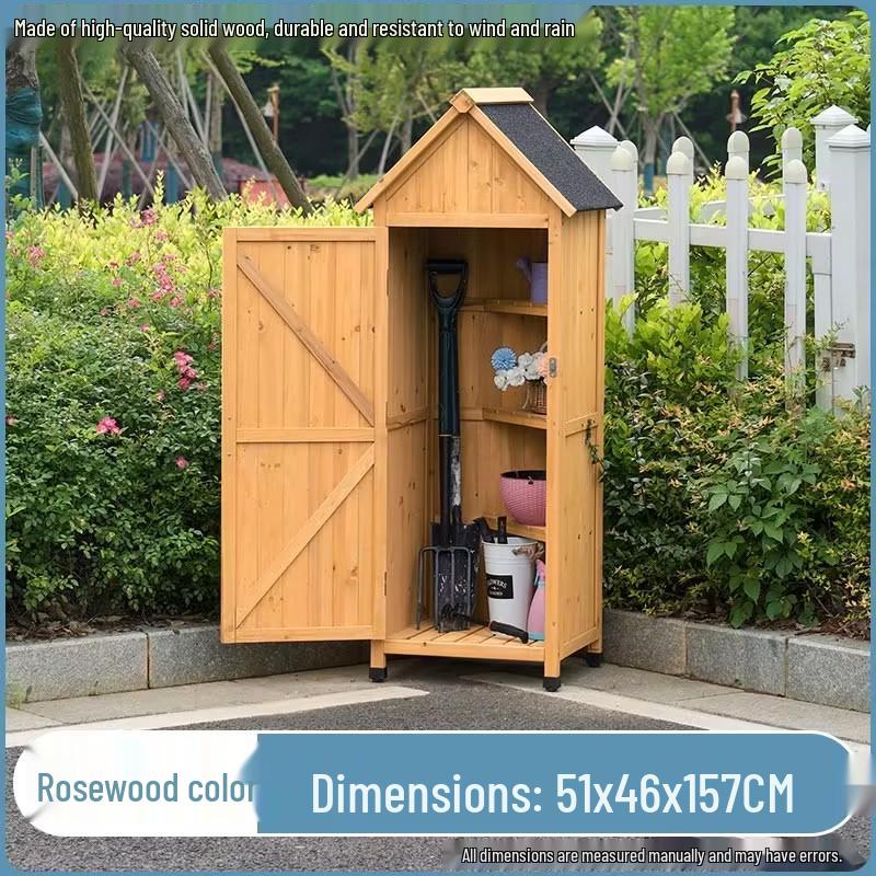 Waterproof Outdoor Wooden Storage Cabinet for Garden Tools - Anti-Corrosion and Sun Protection, Ideal for Courtyard and Balcony Use.