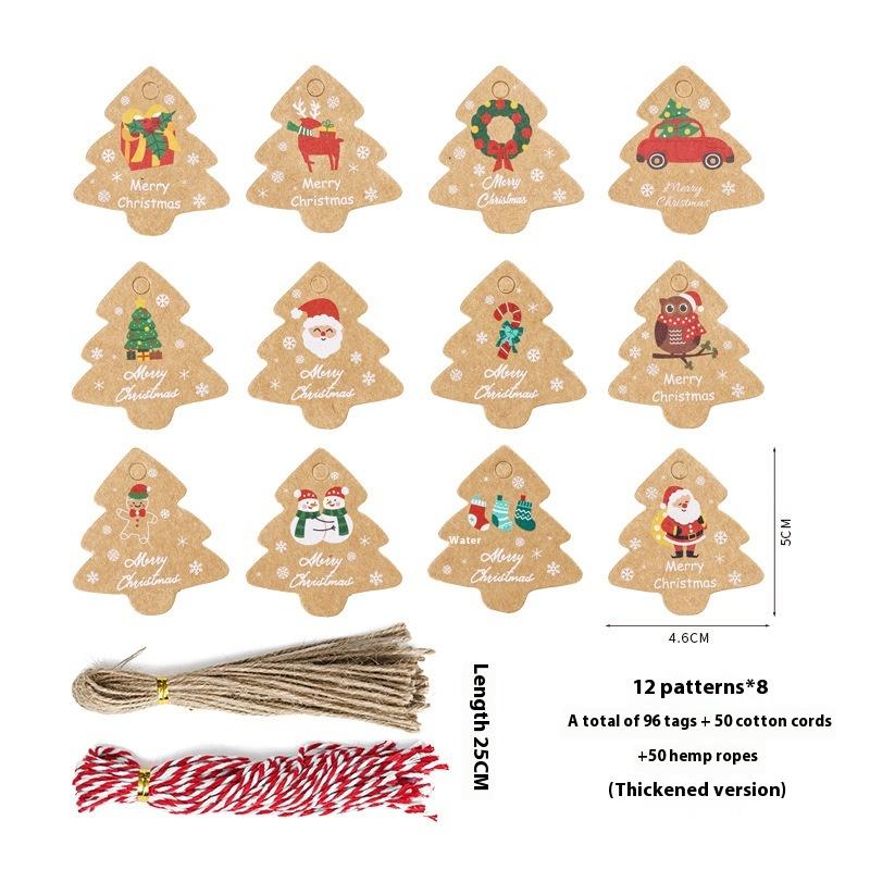 48Pcs Xmas Tree Tags Gift Bags Hanging Kraft Paper Tag Retro Christmas Candy Cookies Packaging Supplies Noel Navidad Decoration