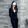 Gold Velvet Sports Suit Women's Spring and Autumn Thin Fashion Casual Wear Sweatshirt Two-piece Set