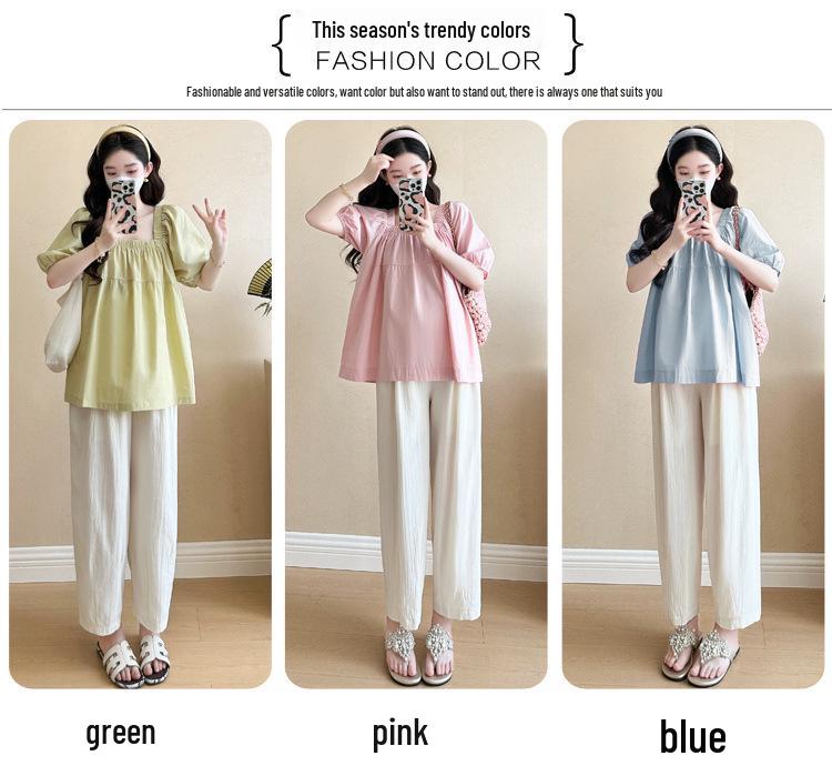 Stylish Maternity Summer T-Shirt Set - Casual Short Sleeve Top for Fashionable Outings