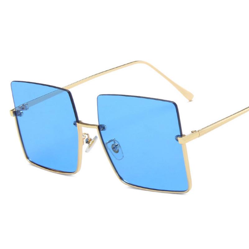 Fashion Oversized Square Sunglasses Women Brand Retro Big Frame Sun Glasses Female Metal Semi-Rimless Designer Oculos De Sol