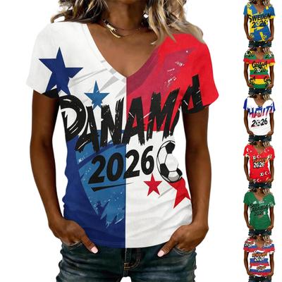 Women's V Neck Short Sleeve Lightweight T Shirt Soccer Print Casual Summer Top for Outdoor Activities and Daily Wear