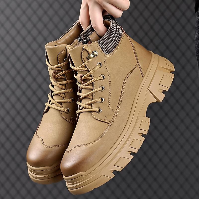 Martin boots autumn and winter British wind outdoor non-slip medium and high-top boots leather thick-soled mountaineering and velvet short boots