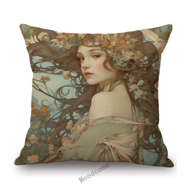 Mucha Style Floral Princess Girl Pink Purple Blue Pretty Flower Daughter Room Decoration Sofa Pillow Case Spring Cushion Cover