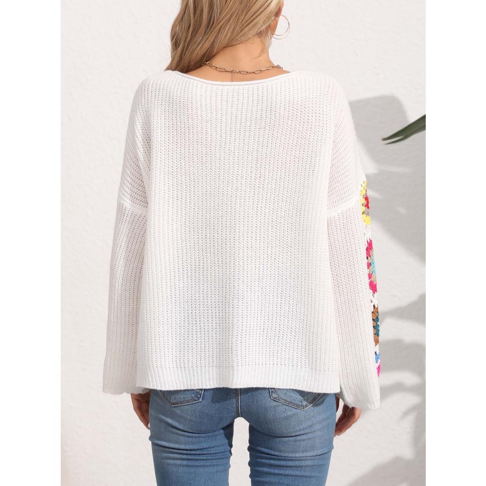 Women’s Pullover: Autumn/Winter Women’s Off-the-Shoulder, Loose-Fit Top with a Straight Neckline – Random Assortment of Colours, Crocheted Design