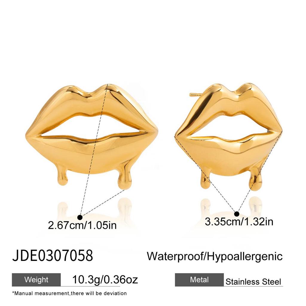 Design Sense Sweet Romantic Wind 18K Gold, Liquid Melted Lips Earrings Versatile Jewelry