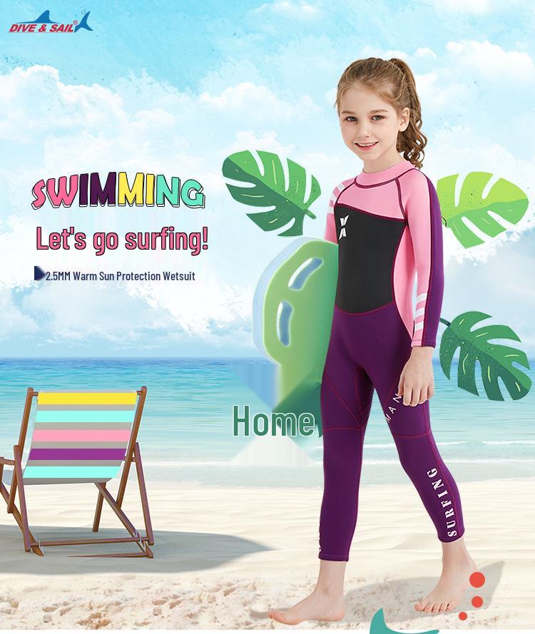 Girls' Long Sleeve 2.5MM Wetsuit: Thickened, Warm, UV-Protected One-Piece for Surfing and Snorkeling