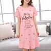 Summer Thin Comfortable Home Clothes Short Sleeve Loose Women's Nightgown Cartoon plus Size Casual Wear round Neck Pullover