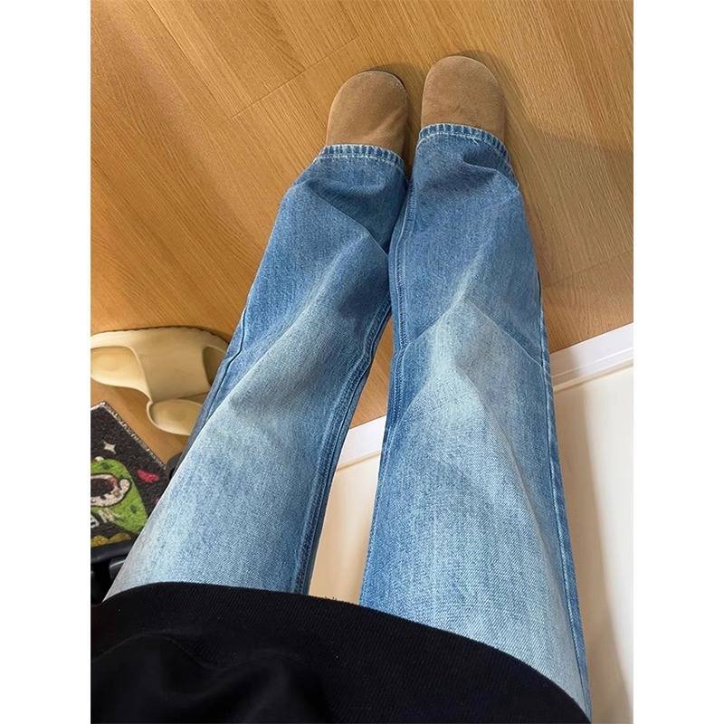 Damenjeans Frühling Neu Hohe Taille Lockerer Look Slim Schmale Edition Weites Bein Lange Hosen